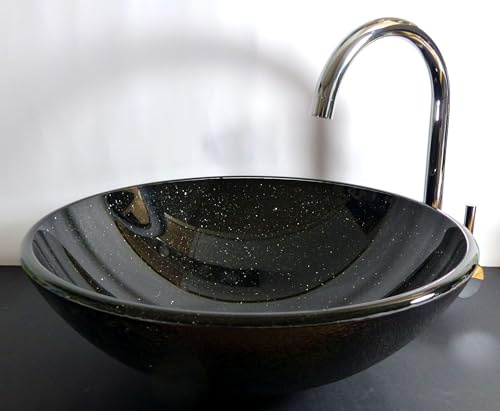Nero Aufsatz Glas Waschbecken schwarz Glitzer 42cm rund Waschschale