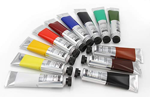 Feine Artist Ölfarbe - 12 Tuben in 200 ml Großtube Ölfarben Set, hochwertige Künstlerqualität mit hoher Deckkraft und Pigmentierung