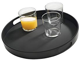 Bandeja APS Bistro, Bandeja para Servir, Bandeja de melamina Negra, Antideslizante, con 2 Asas empotradas y Borde para apilar, 35,5 x 35,5 cm, Altura,5 cm, Negra