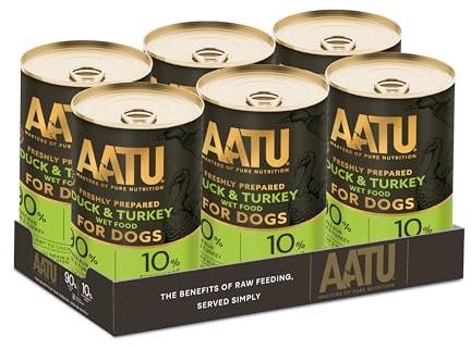AATU 90/10 Premium Wet Adult Dog Food, Duck & Turkey, 6x400g Tins