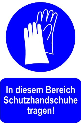 Gebotsschild aus Aluminium - In diesem Bereich Schutzhandschuhe tragen - 20 x 30 cm