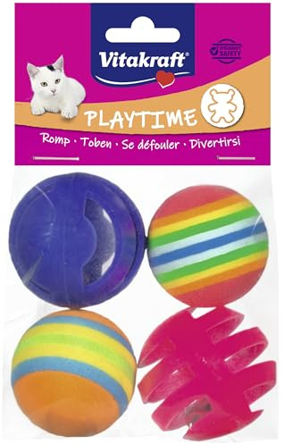 Vitakraft Balles Arc-en-Ciel, Jouets pour Chats, avec grelots et Couleurs Arc-en-Ciel 1 Paquet de 4 balles