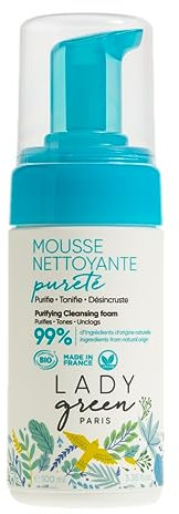 LADY GREEN | Mousse Nettoyante Visage - Purifie & Tonifie - 99% d'Ingrédients Naturels - Tous types de Peaux - Fabriqué en France