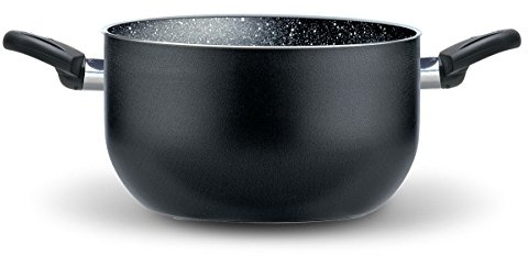 Pensofal, Casseruola, Serie BioStone®, Alluminio con rivestimento antiaderente, Diametro 24 cm, 7 litri, Maniglie in bakelite, Adatta All' induzione, Effetto Pietra, Nero,