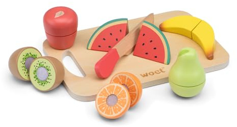 Woet® Fruits en Bois à découper, 6 pièces | Aliments jouets en bois, Fruits à découper, Jeu de rôle, Couteau et planche d'imitation, Accessoires de cuisine, Dès 2 ans