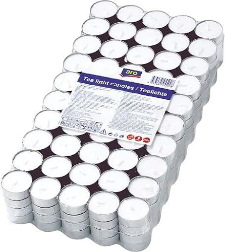 aro Teelichter/Kerze, weiß, ohne Duft, 200 Stück, 4 Stunden Brenndauer, aus Paraffinwachs, für Stövchen, Deko, Gastronomie, Outdoor, Party, und Windgläser, 37.5 mm