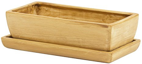 Pot de Fleur ceramique rectangulaire pour Les Cactus avec Soucoupe Long. 29.5 cm ht 8.5 cm Bronze Clair