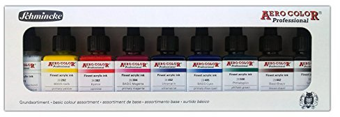 Aero Color® 9x Airbrush Farben Set Schmincke Airbrushfarben á 28 ml Basis Grundfarben