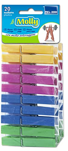Parodi&Parodi 20 Pinces à Linge en Plastique coloré résistant, Pinces pour Le Linge, Pinces à Linge, Lot de 20 pièces pour Pinces à Linge en Plastique Rigide coloré avec Ressort antirouille, Art. 361