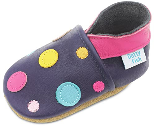 Dotty Fish Scarpe in Pelle Barefoot per Bambini - Blu Navy a Pois 18-24 M