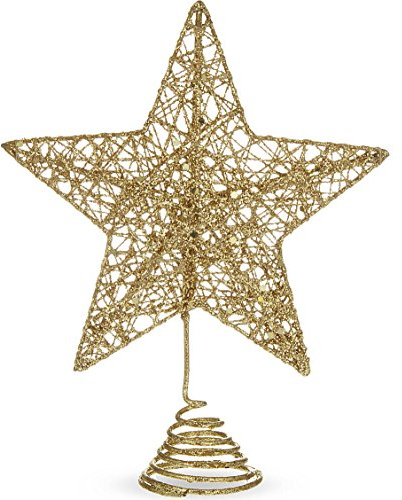 Gisela Graham Gold Glitter Grid Metal Christmas Tree Top Star Top Decoration by cubsco
