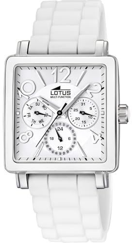 LOTUS Reloj Mujer Analógico de Caucho Blanco - Movimiento de Cuarzo - Cristal Mineral de Alta Resistencia - Resistente al Agua 5 ATM - Calendario - Special Prices 15740/1