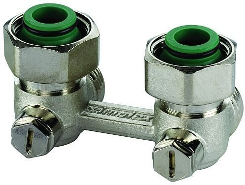 Simplex Zweirohr - Hahnblock, vernickelt, Eckform, R 3/4 AG