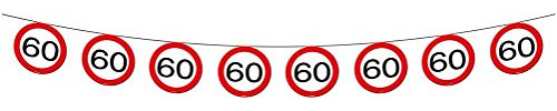 Folat 1 große Wimpelkette * 60. Geburtstag * mit Verkehrsschild-Design // Set Flagbanner Decoration Deko Jubiläum Sechzig Jahre