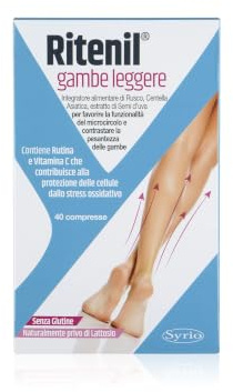 Syrio Integratori Alimentari, Ritenil Gambe Leggere Integratore alimentare con Bioflavonoidi da Semi d'Uva per la Funzionalità del Microcircolo e contro la Pesantezza delle Gambe, 45 compresse