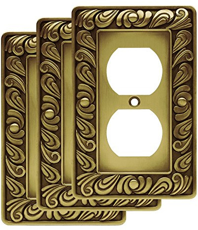 Franklin Brass Paisley Series Single Duplex Outlet - 1-Gang - ETL Certified - Decorative Outlet Cover - Durable & Easy to Install - W10110V-ABT-R - Tumbled Antique Brass Finish - 3 Pack