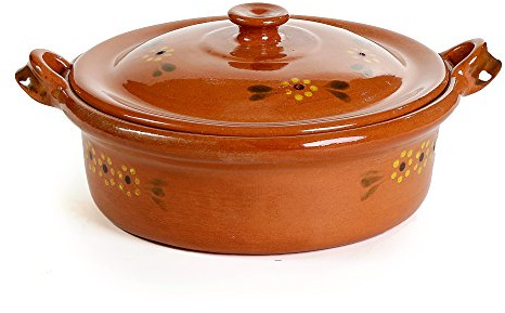 Ancient Cookware, Mexican Clay Flat Cazuela Pot, Small, 3 Quarts
