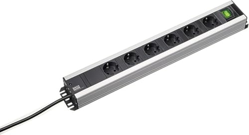 Bachmann Steckdosenleiste HANDWERKERLEISTE 6-Fach mit Schalter am Ende der Leiste 2m Kabel Mehrfachsteckdose für Handwerk Grau 300.008 (extra Robustes Design)