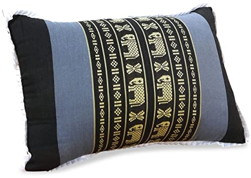 livasia Lendenstützkissen - 22x33x13cm - festes Rückenkissen mit 100% Kapok Naturfaser, nachhaltig & formstabil, Rückenstütze für Sofa & Bett, Garten und Balkon, handgefertigt (Blau/Elefanten)