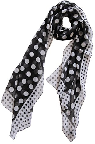 Avenella Eleganter SEIDENSCHAL in zeitlos klassischem Design, Schal aus Seide, Schwarz mit weissen Punkten ca. 180 x 53cm
