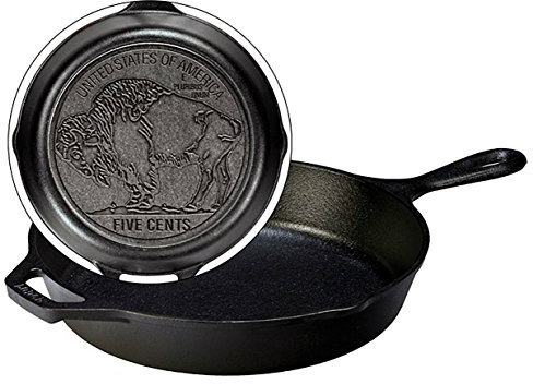 Lodge Seasoned Cast Iron Buffalo Nickel Skillet - 10.25 Inch Collectible Iconic Frying Pan