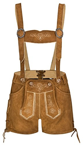 TR Martha Damen Wildleder Trachtenlederhose Kurz - Hotpants Lederhose Hellbraun für Oktoberfest (36, Hellbraun)