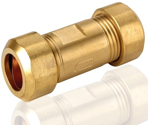 Deva NRV15 mässing icke-retur enkel backventil 15 mm kompressionspassning 1 sätt förhindrar vattenåterflöde varmt eller kallt för duschar toaletter och utomhuskranar rostskydd, 15 mm