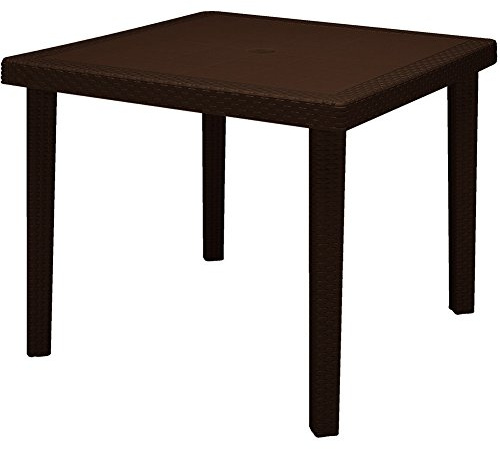 GRAND SOLEIL Tavolo TAVOLI da Giardino per Esterno CASA in Polipropilene Stile Rattan 90X90 CM Colore Moka Solido E Leggero con Gambe Removibili QUALITA Made in Italy