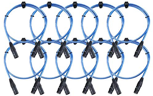 10er Set Pronomic XFXM-Blue-1 Mikrofonkabel (1m Länge, XLR female 3-pol -> XLR male 3-pol, Stecker handgelötet, säure- und ölfest, Spannzangen-Zugentlastung) Metallic Blau