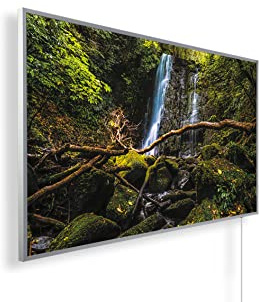Könighaus Bildheizung 600 Watt - Smart App - 8-16 m² | Motiv: 05. Wainui Wasserfälle New Zealand, Weißer Rahmen, TÜV SÜD, Smart Thermostat, Könighaus App