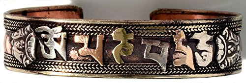 BUDDHAFIGUREN Buddha-Armreif Kupfer Armband mit Om mani peme hum