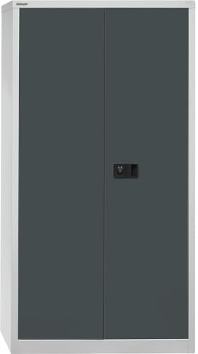 BISLEY Flügeltürenschrank Universal, 3 verzinkte Fachböden, 4 OH, Metall, 525 Korpus Lichtgrau, Fronten Anthrazitgrau, 40 x 91.4 x 180.6 cm
