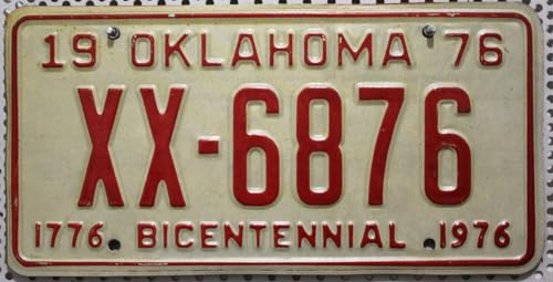 Oklahoma Nummernschild, Rote Nummer geprägt, USA Kennzeichen 1976, US License Plate Fahrzeug-Schild aus Metall