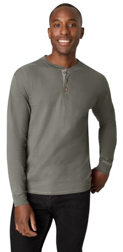Hanes Men's Long-Sleeve Beefy Henley T-Shirt - Medium - Pebblestone Heather