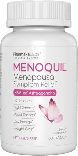 Menoquil Menopausal Multi-Symptom Relief - Support for Hot Flashes, Night Sweats, Mood Swings & Restful Sleep - Black Cohosh, Ashwagandha, Chasteberry, Soy Isoflavones, Grape Seed & Sage - 60 Capsules