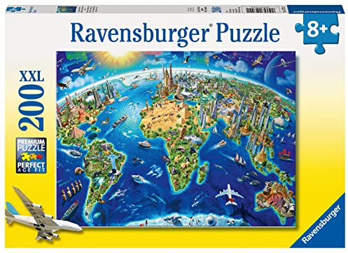 Ravensburger Kinderpuzzle - 12722 Große, Weite Welt - Puzzle-Weltkarte für Kinder ab 8 Jahren, mit 200 Teilen im XXL-Format