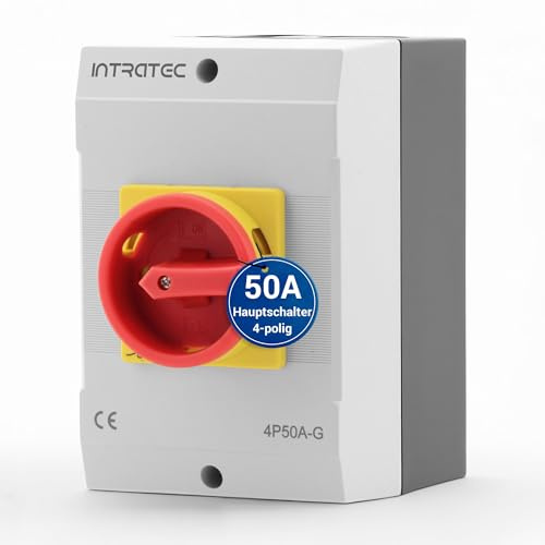 Intratec Hauptschalter 50A, 4-polig – IP65 Lasttrennschalter mit Kunststoffgehäuse – Aufputz-Schalter ideal für Industrie – Drehschalter für sichere Abschaltung – Robuster Maschinenschalter 230V 400V