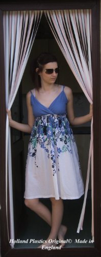 Strapazierfähige Insekten-Jalousie, Fliegenschutzrollo, 100 cm/1 Meter breit, komplett mit selbstklebenden Montage-Haken für Hart-PVC-Türrahmen, riesige Farbauswahl PASTEL PINK & WHITE