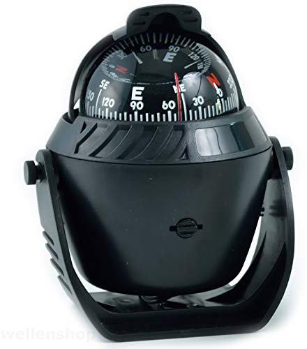 wellenshop Bootskompass 12V LED Beleuchtet mit Sonnenschild 5° Skalierung Schwarz Kunststoff ABS Marinekompass Plattenkompass Kompass Boot