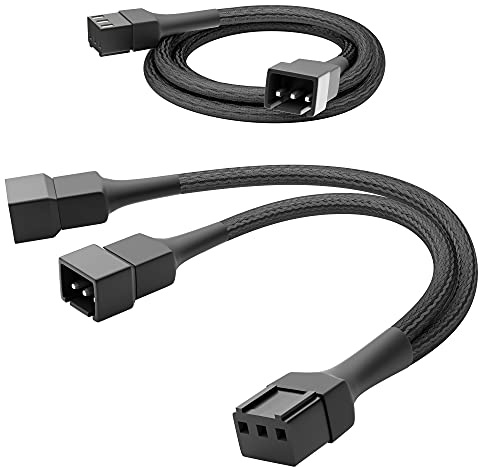 KabelDirekt – 3-Pin-Lüfterkabel + Y-Splitter – 90cm – Nylon | 3 Pin Lüfter Verlängerungskabel 30cm + 3 Pin Lüfter - 2x 3 Pin Lüfter Y-Kabel 15cm