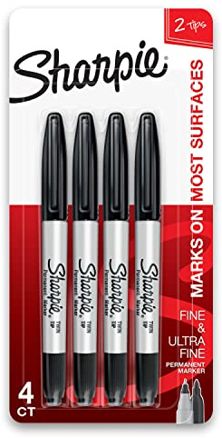 Sharpie Twin Tip Permanent Markers, Fine and Ultra Fine, Black, 4 Count