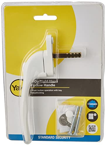 Yale P-YWHLCK40R-WH Offset Window Handle, fits Right Handed windows, 40mm spindle, Lockable, Visi Packed, suitable for PVCu windows, White Finish