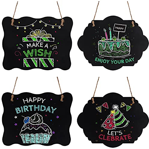 BELLE VOUS Tableau Noir Mural en Bois (Lot de 4) - Double Face, Effaçable et Cadre Ficelle de Suspension - Tableau Noir Deco pour Les Portes de Chambre, Cuisine, Mariage, Café et Restaurant