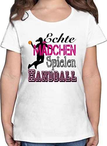 T-Shirt - Kinder Sport Kleidung - Echte Mädchen Spielen Handball - 152 (12/13 Jahre) - Weiß - Sportshirt 25. Geburtstag wm kindershirts Sport-Shirt mädels Shirt Outfit Maedchen Tshirt Kurzarm