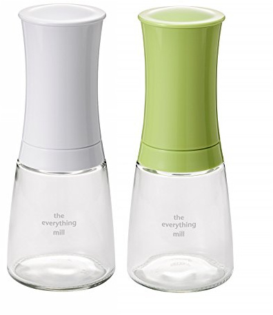 Kyocera 2-Piece Pepper, Salt, Seed and Spice Everything Mill Set with Adjustable Advanced Ceramic Grinder, Brilliant White/Apple Green