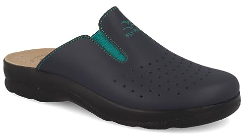 Fly Flot | Woman Professional, Zoccoli Sanitari Donna con Elastico Regolabile, Ciabatta con Tomaia in Pelle Forata, Sottopiede imbottito in Pelle Antishock, Blu, 37