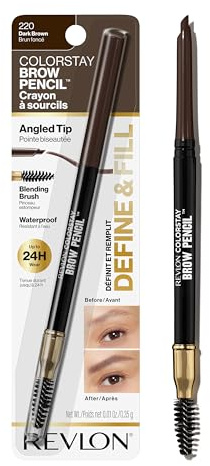 Revlon ColorStay Eyebrow Pencil with Spoolie Brush, Waterproof, Hair-Like Strokes for Natural Looking Brows, 220 Dark Brown, 0.021 oz