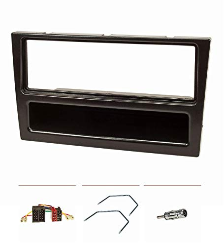 tomzz Audio 2439-061 Juego de Panel de Radio Compatible con Opel Corsa C Combo Omega B Vectra C Meriva Negro con Adaptador de Radio Adaptador de Antena ISO Soporte de desbloqueo ISO DIN