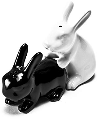 Ann Summers NP21523 Freche Salz-und Pfefferstreuer in Kaninchenform, Porzellan, schwarz/weiß, 10.5 x 9.6 x 9.8 cm,