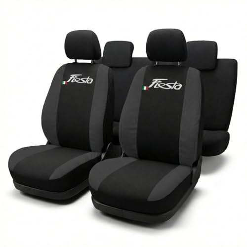 Lupex Shop Autositzbezüge kompatibel mit Fiesta, Made in Italy, Polyestergewebe, kompletter Satz Vorder- und Rücksitze (Schwarz - Dunkelgrau)